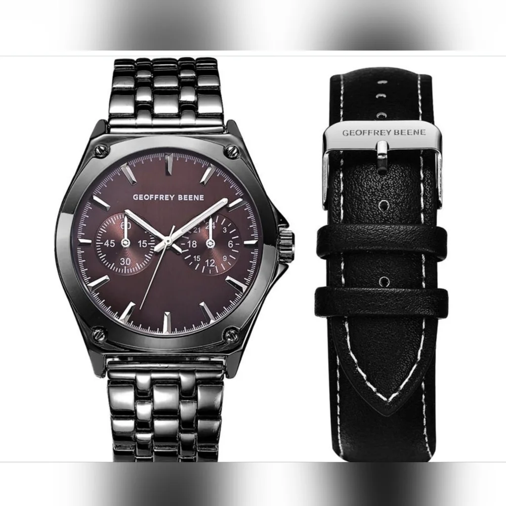 GEOFFREY BEENE EZ Change Bracelet Strap & Leather Strap Multifunction Watch 41mm